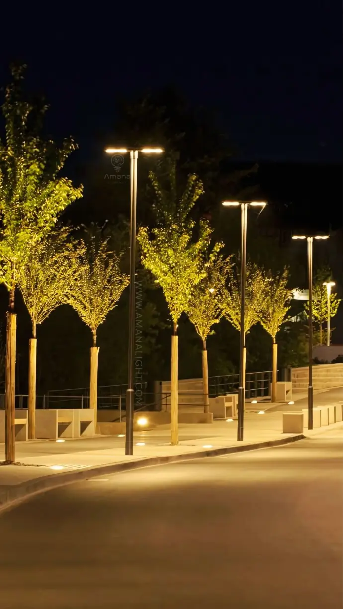 Enhance night-time urban aesthetics with modern decorative street lighting poles – featuring integrated LED technology, sleek architectural designs, and perfect illumination for commercial plazas, walkways, and public landscapes.