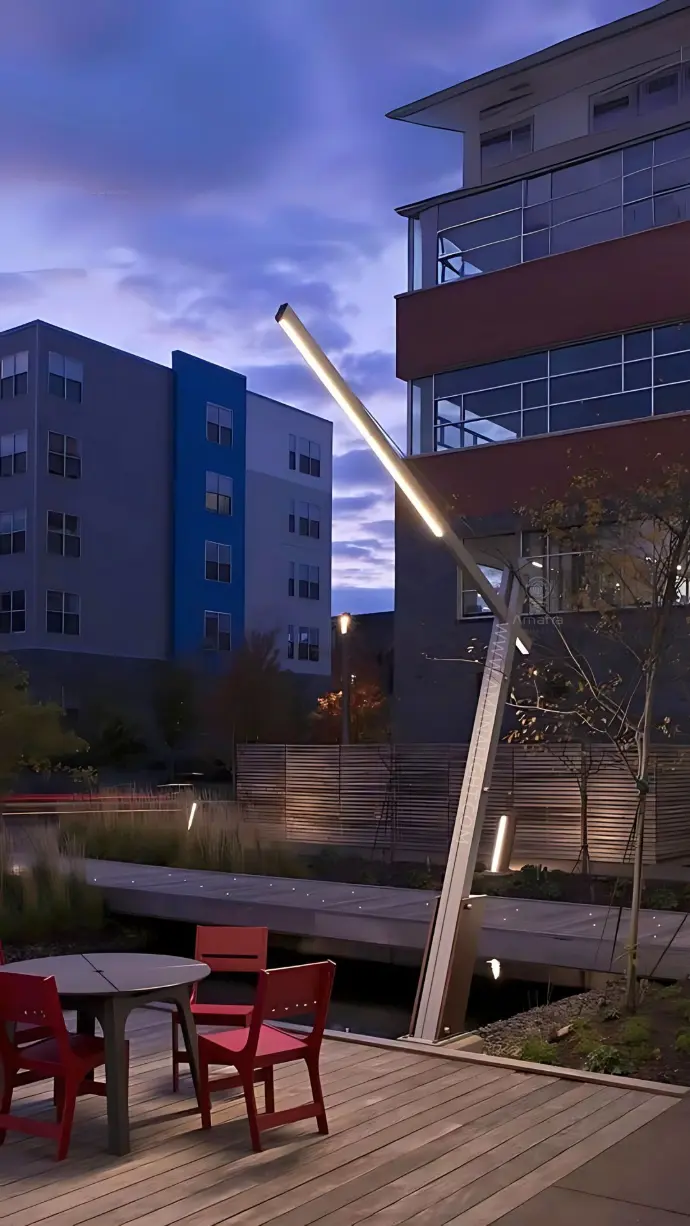 Architectural Mid-Hinged Lighting Pole – Modern Design with Integrated LED Fixtures for Public Plazas, Parks, and Urban Landscaping, Providing Easy Maintenance and Aesthetic Appeal.