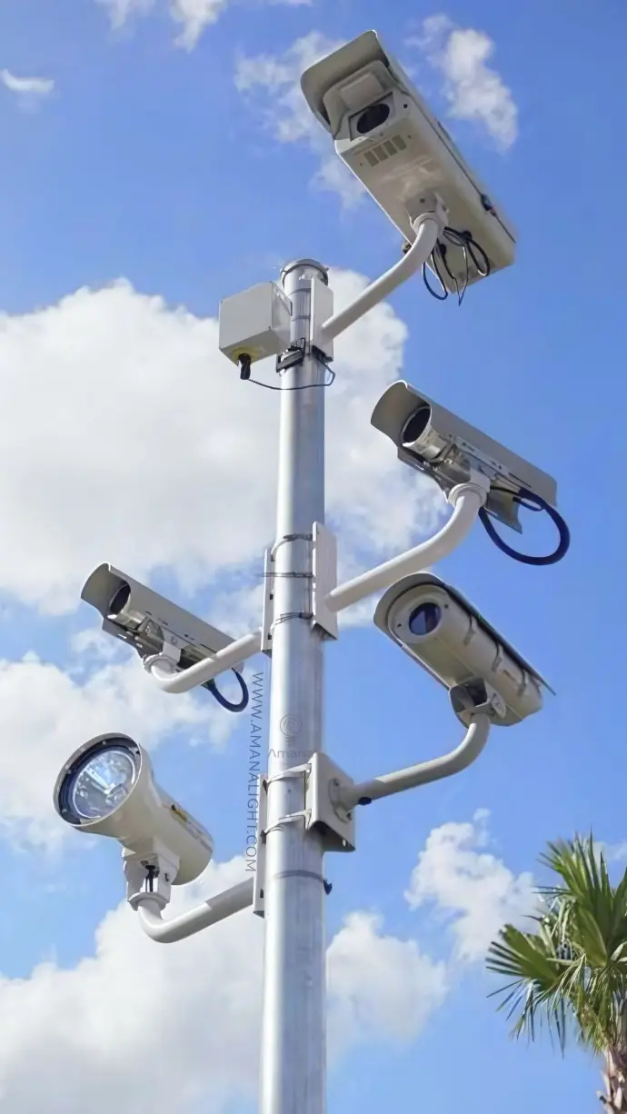 Heavy Duty Surveillance Pole Systems – Galvanized Steel Poles for Mounting CCTV Cameras, Security Lighting, and Wireless Equipment in Urban Streets, Highways, Industrial Facilities, and Public Spaces. Engineered for Stability, Wind Load Resistance, and Easy Integration with Smart City Infrastructure.