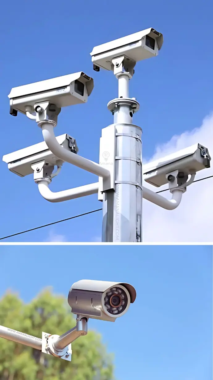 Heavy Duty Surveillance Pole Systems – Galvanized Steel Poles for Mounting CCTV Cameras, Security Lighting, and Wireless Equipment in Urban Streets, Highways, Industrial Facilities, and Public Spaces. Engineered for Stability, Wind Load Resistance, and Easy Integration with Smart City Infrastructure.