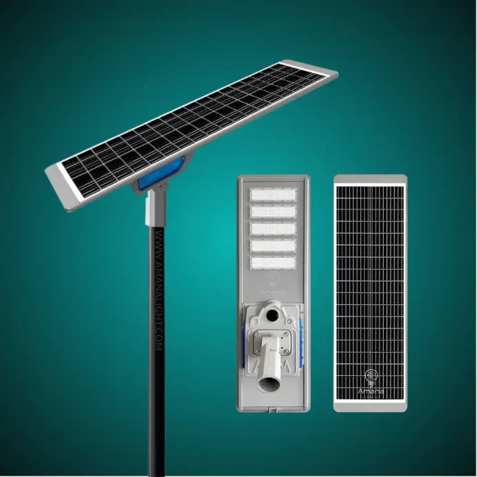 All-in-One Solar Street Light – Integrated LED Lighting with Solar Panel and Battery in a Compact Design. Ideal for Streets, Parking Areas, Parks, Pathways, and Remote Locations. High Efficiency, Zero Grid Dependency, and Easy Installation with Motion Sensor Options.